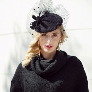 Womens Church Hat Kentucky Fascinator with Veil Pill Box