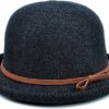 Women's Linen Cloche Hat with Leather Band Bow Tie
