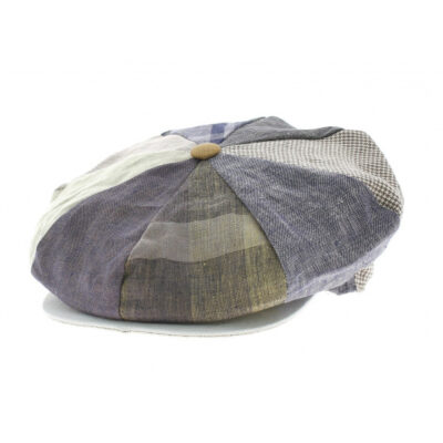 8-Panel Patchwork Linen Flat Cap