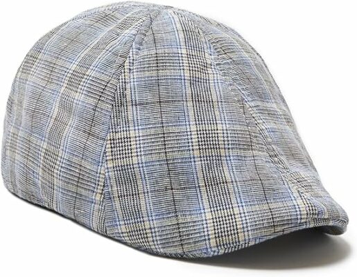 Blue Plaid Cotton Flat Cap