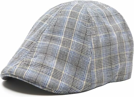 Blue Plaid Cotton Flat Cap