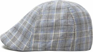 Blue Plaid Cotton Flat Cap