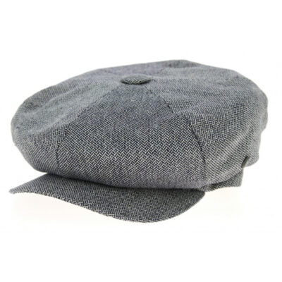 Blue Silk Herringbone Newsboy Cap