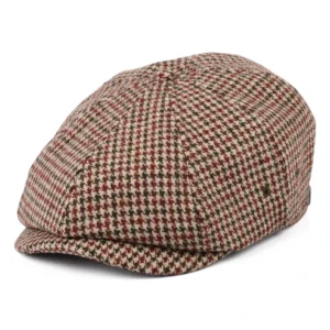 Brood Houndstooth Lightweight Newsboy Cap - Cranberry-Camel