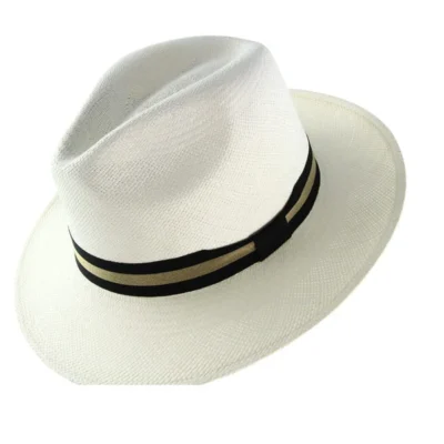 Classic White Panama Hat - BlackGold Band