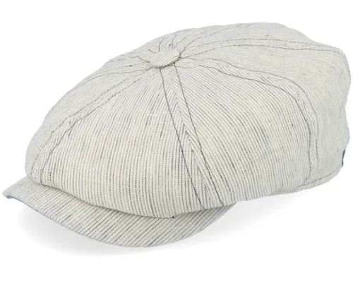 Hatteras Linen Stripe Ecru With Olive Stripe Flat Cap