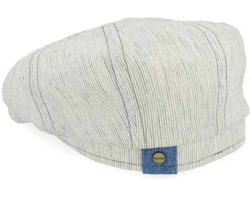 Hatteras Linen Stripe Ecru With Olive Stripe Flat Cap