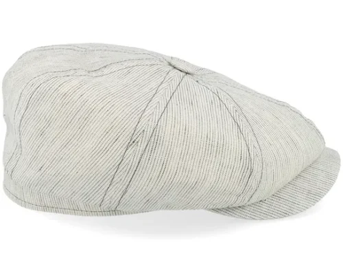 Hatteras Linen Stripe Ecru With Olive Stripe Flat Cap