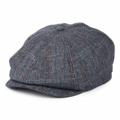 Herringbone Newsboy Cap - Washed Navy-Beige