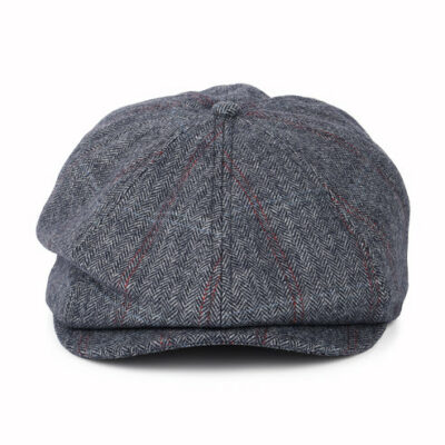 Herringbone Newsboy Cap - Washed Navy-Beige