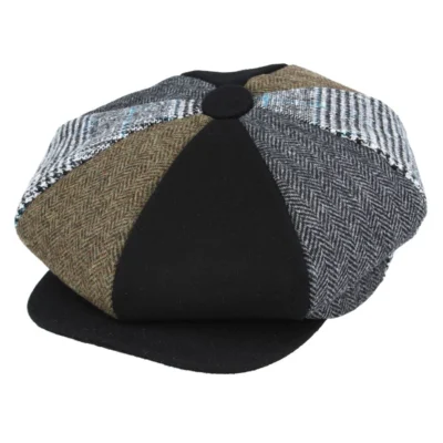 Herringbone Tweed Patchwork Big Apple Newsboy Cap