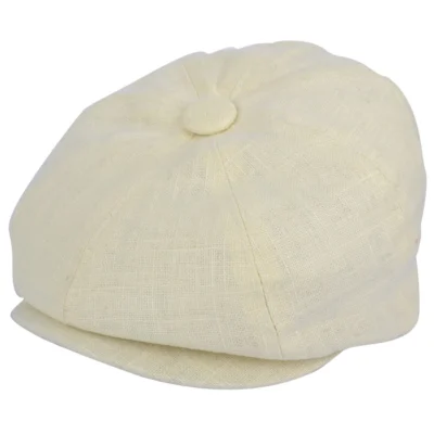Linen Newsboy Cap - Cream