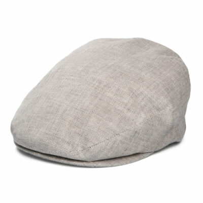 Micro-Herringbone Linen Flat Cap - Light Grey