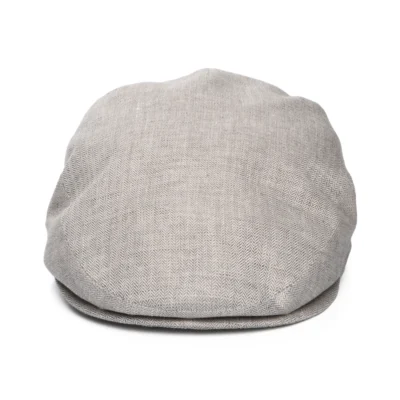 Micro-Herringbone Linen Flat Cap - Light Grey