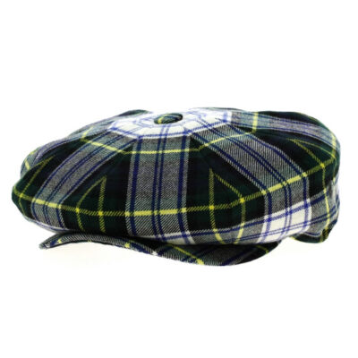 Navy and green tartan Newsboy cap with yellow stripe