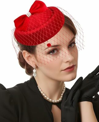 Pillbox Hat with Veil Fascinators for Women