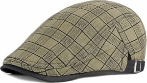 Plaid Retro Flat Cap - Khaki
