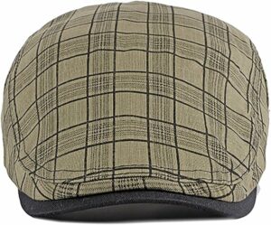 Plaid Retro Flat Cap - Khaki
