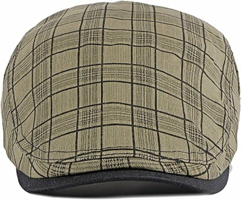 Plaid Retro Flat Cap - Khaki
