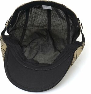Plaid Retro Flat Cap - Khaki
