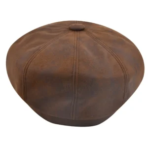 Vegan Leather Look Newsboy Cap - Brown