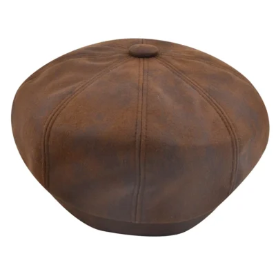 Vegan Leather Look Newsboy Cap - Brown