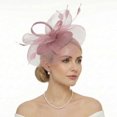 Women Pillbox Hat with Feather Mesh Veil Headband