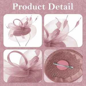 Women Pillbox Hat with Feather Mesh Veil Headband