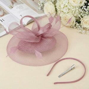 Women Pillbox Hat with Feather Mesh Veil Headband