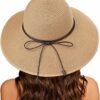 Women Straw Hat with Chin Strap Wide Brim