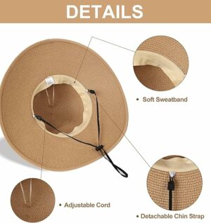 Women Straw Hat with Chin Strap Wide Brim