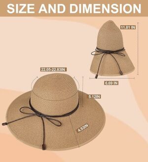 Women Straw Hat with Chin Strap Wide Brim