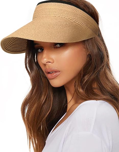 Women Summer Packable Ponytail Beach Straw Hat
