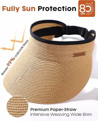 Women Summer Packable Ponytail Beach Straw Hat