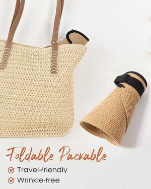 Women Summer Packable Ponytail Beach Straw Hat