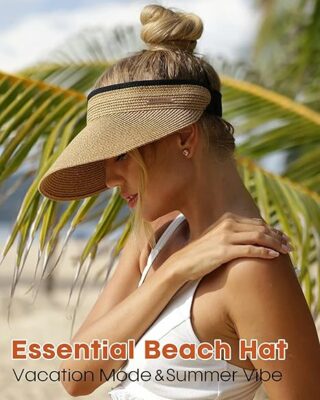 Women Summer Packable Ponytail Beach Straw Hat