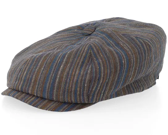 8-panel Cap Cotton Linen Barista Multi Stripe Flat Cap