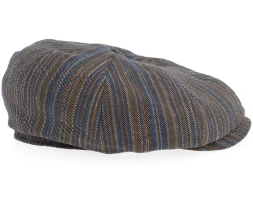 8-panel Cap Cotton Linen Barista Multi Stripe Flat Cap