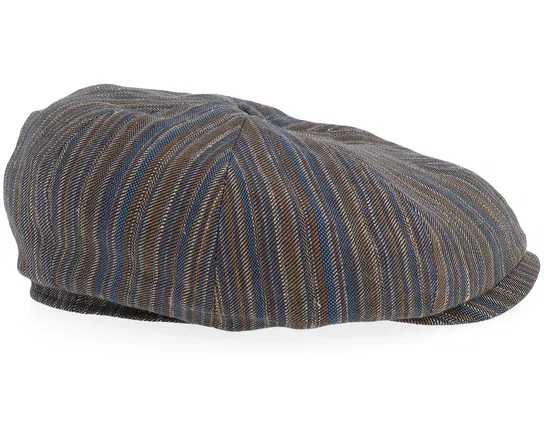 8-panel Cap Cotton Linen Barista Multi Stripe Flat Cap