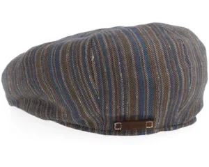 8-panel Cap Cotton Linen Barista Multi Stripe Flat Cap