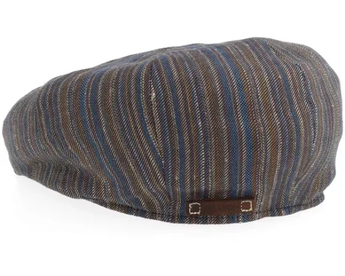 8-panel Cap Cotton Linen Barista Multi Stripe Flat Cap