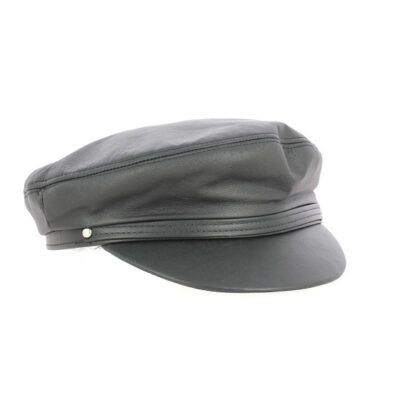 Black Leather Fisherman Cap