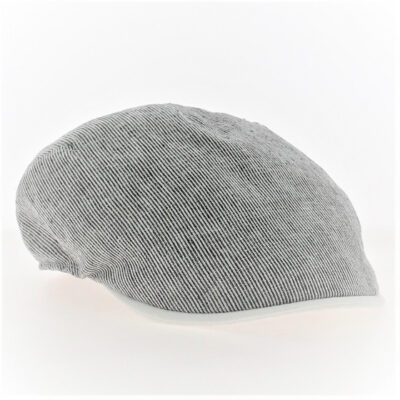 Blue and White Striped Rounded Linen Flat Cap