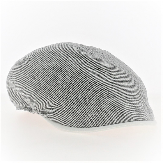 Blue and White Striped Rounded Linen Flat Cap