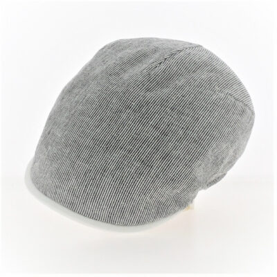 Blue and White Striped Rounded Linen Flat Cap