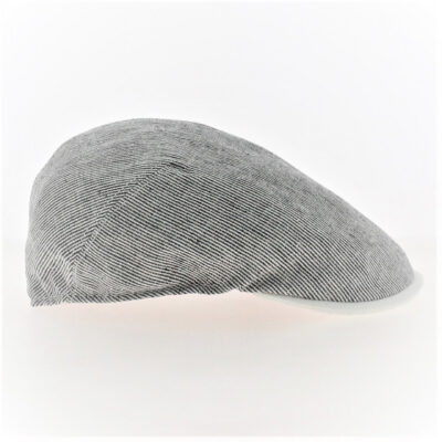 Blue and White Striped Rounded Linen Flat Cap