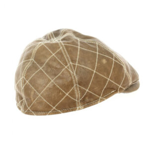 Brown Leather Curved Flat Cap
