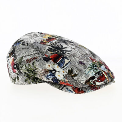 Cotton Grey Multicolor Hawaii Pattern Flat Cap