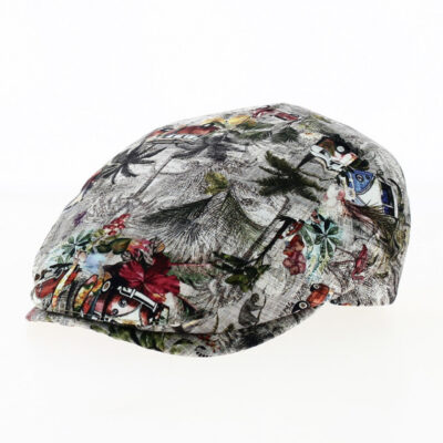 Cotton Grey Multicolor Hawaii Pattern Flat Cap