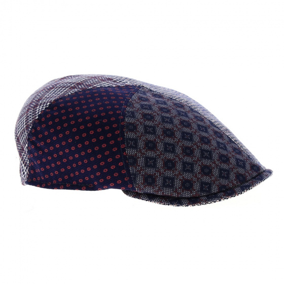 Cotton & Linen Blue Patchwork Flat Cap